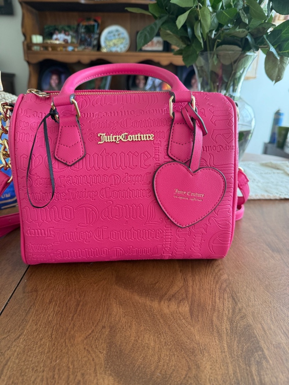 Juicy Couture Hot Pink Embossed Satchel with Heart Charm